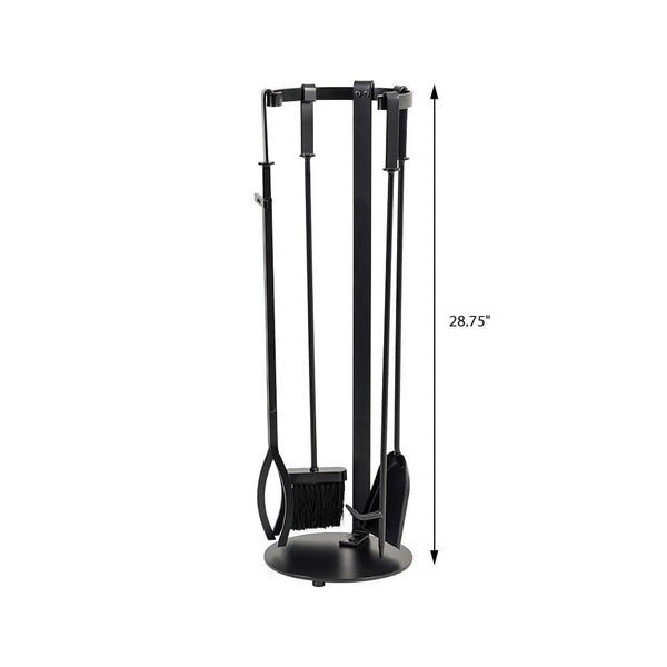 Modern Ember Knoll 5 Piece Fireplace Tool Set in Black | Electric