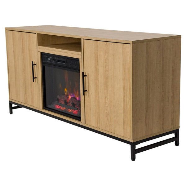 Modern Ember Rochester 56in White Oak Fireplace Media Console