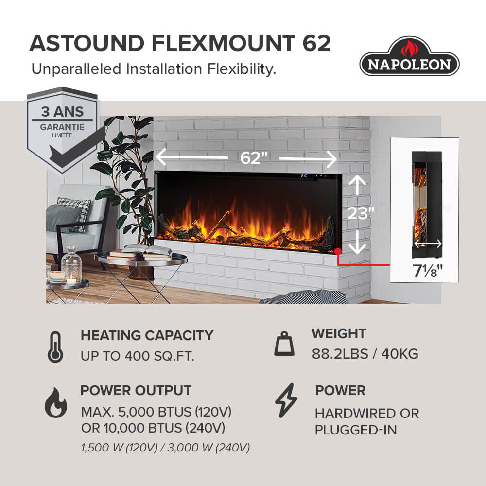 Napoleon Astound Flexmount 62-in Linear Electric Fireplace