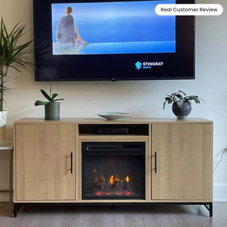 Rochester 56-in White Oak Electric Fireplace TV Stand | Electric